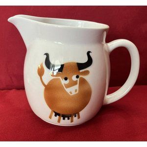 Vintage MCM Arabia Finland Brown Cow Bull Longhorn Milk Cream Pitcher 5.25” Rare
